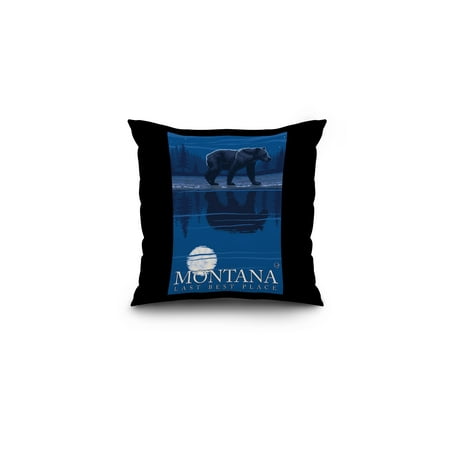 Montana, Last Best Place - Bear in Moonlight - Lantern Press Artwork (16x16 Spun Polyester Pillow, Black (Best Places To Hunt Black Bear In Washington)