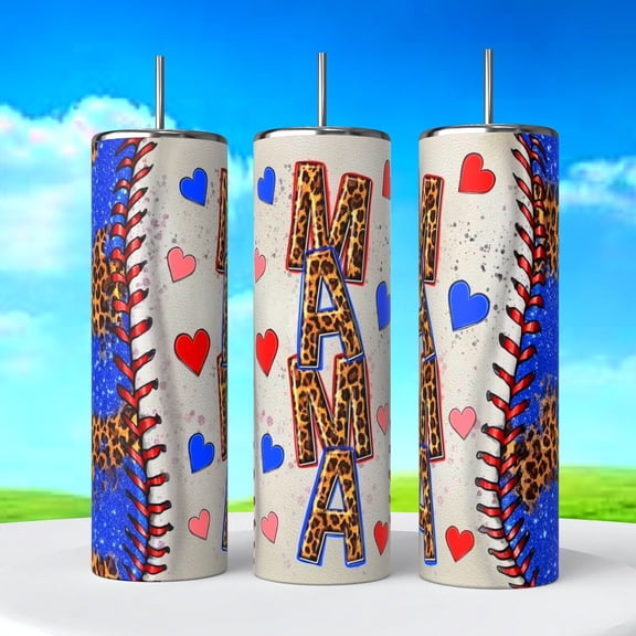 Baseball Mama red White & Blue Image 20 Oz Tumbler coffee Cup sublimated