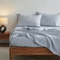 thumbnail image 5 of Simple&Opulence 100% Linen Sheets with Stripe Queen Size, 4 Pieces Breathable European Flax Pure Washed Bed Sheet Set with 14" Fitted Sheet, 1 Flat Sheet,2 Pillowcases(Vertical Stripes Blue), 5 of 6
