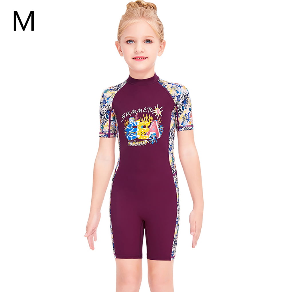 YEAHDOR Girls Athletic One Piece Swimsuit Short Sleever Zip Front Rash Guard Shirts Dive Shorty Wetsuit 