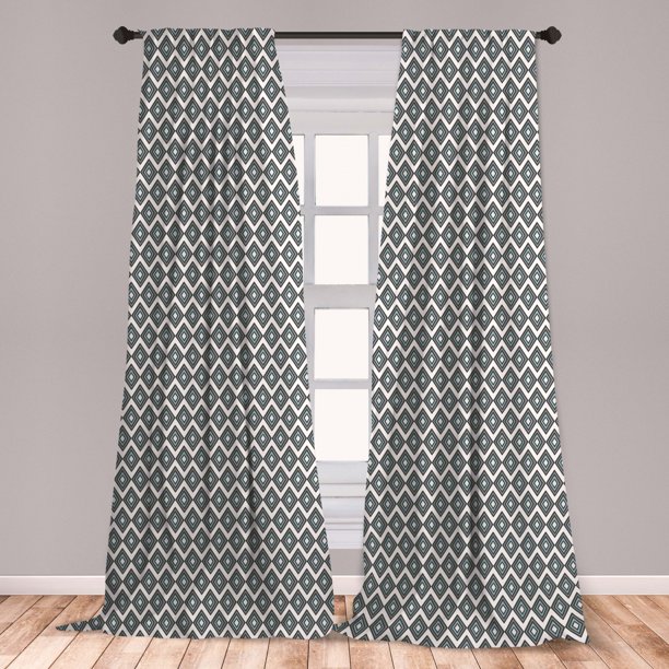 Grey Blue Curtains 2 Panels Set, Geometric Arrangement Bullseye Pattern