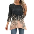 thumbnail image 2 of CYMMPU Spring Tunic Tops 3/4 Sleeve Round Neck Floral Pattern Loose Fit Blouses for Women Dressy Casual Fall Trendy Shirts Flare Hem Hide Belly Tops to Wear with Leggings T-Shirts Black L, 2 of 7
