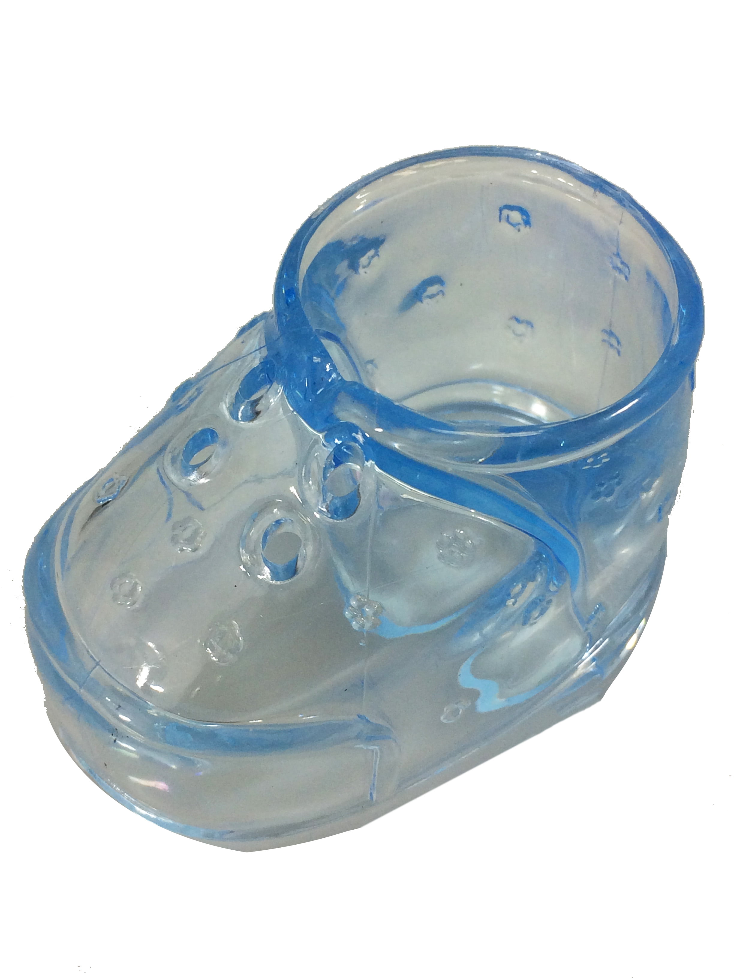 24 Clear Blue Plastic Baby Booties for 