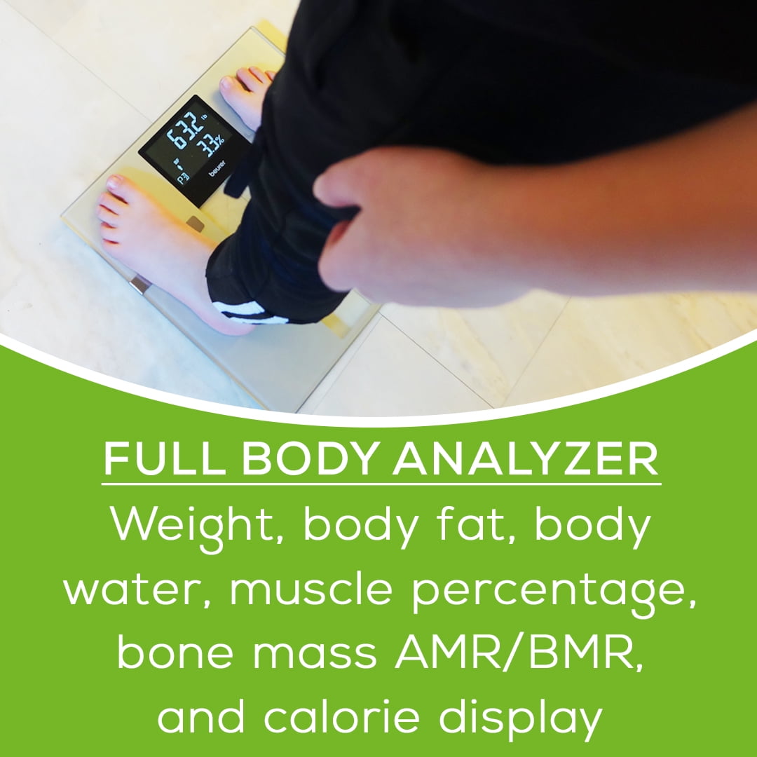 Beurer Body Fat Scale, Body Weight, Body Fat, Body Water & More, Smart Digital Scale for Full Body Analysis, BMI & Calorie Display, App Sync via Bluetooth, User Recognition, 8 Memory Spaces, BF70