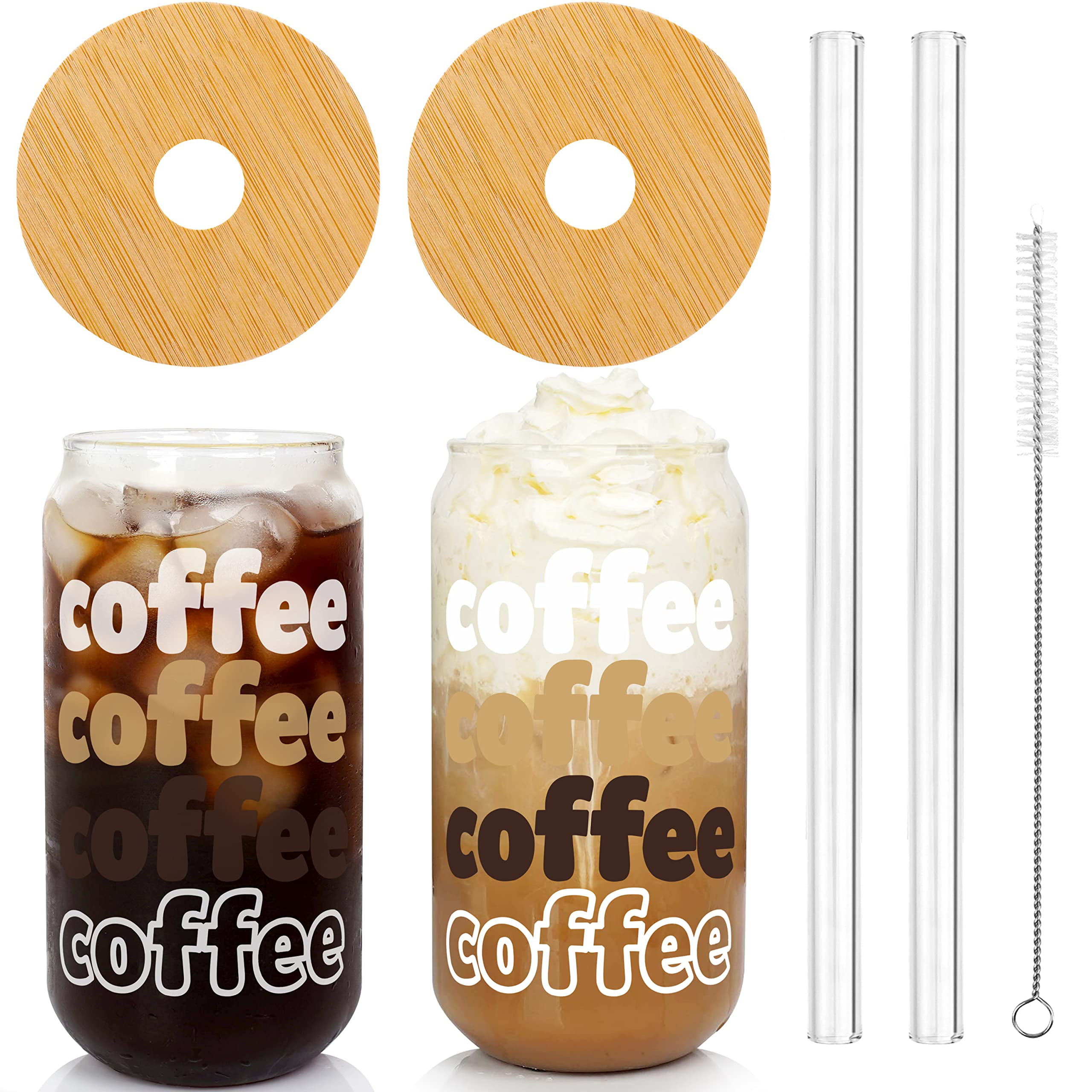  Benestanti 4 Pack Glass Cups with Bamboo Lids and Straws,  Reusable 22 oz Glass Tumbler with straw and lid For Boba, Smoothie, Iced  Coffee,Wide Mouth Drinking Jars for Bubble Tea,Juice,Gift 