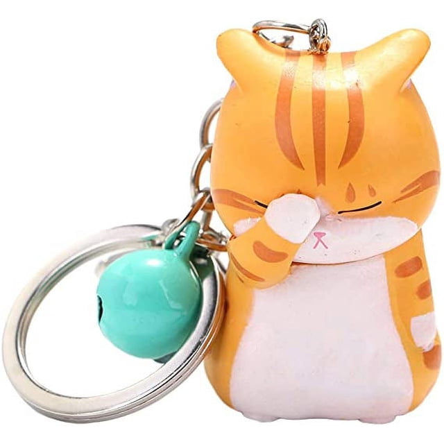 Cat Keychain Charms, Key Ring Cute Key Chain Shy Chubby Kitten Trinket Bag Decor