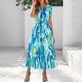thumbnail image 3 of RYDCOT Women's 2025 Summer Floral Midi Dress Cap Sleeve V Neck Ruffle Long Boho Casual Beach Vacation Dresses Dresses for Women Wedding Guest 2024&nbsp;Clearance Sky Blue, 3 of 4