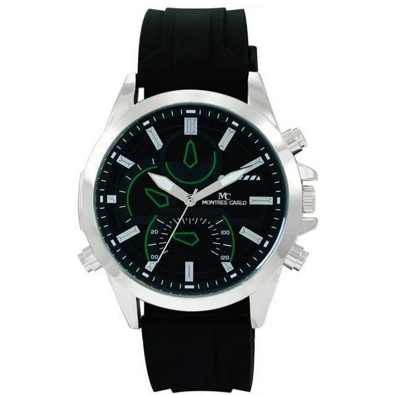 48mm Montres Carlo Men's Sports Analog Silicone Band Luxury Fashion Dress Watch (Silver/Black)