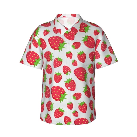 Strawberry Men'S 3d Print Casual Button Down Shirts, Novelty Hawaiian Short Sleeves L