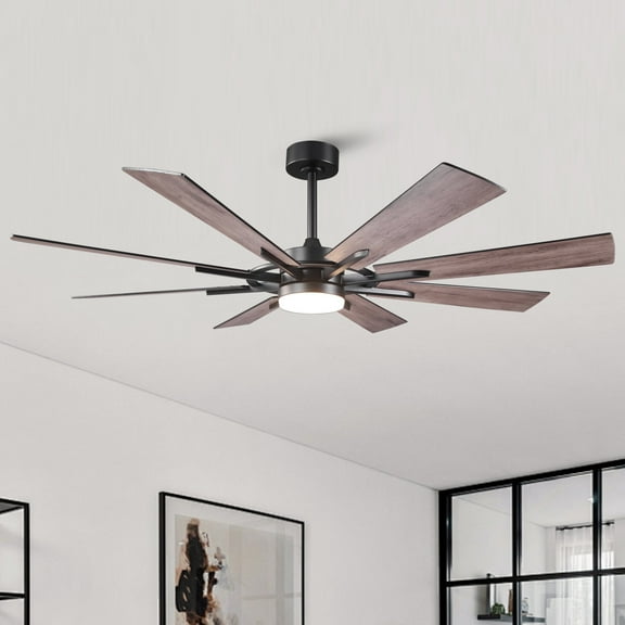 60" Industrial Black Large DC Motor Smart Ceiling Fan with Dimmable LED Light and Remote