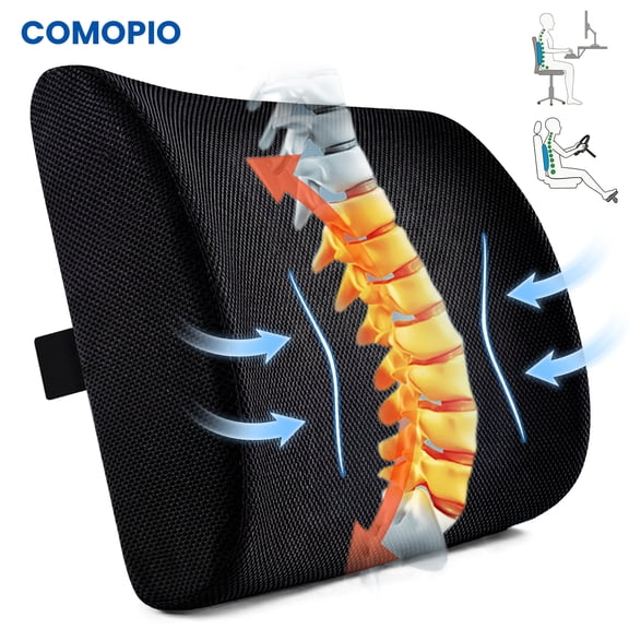 COMOPIO Comfort Memory Foam Lumbar Support Pillow, Back Cushion for Office, Car, Gaming Chair & Travel, Posture Correction & Lower Back Support
