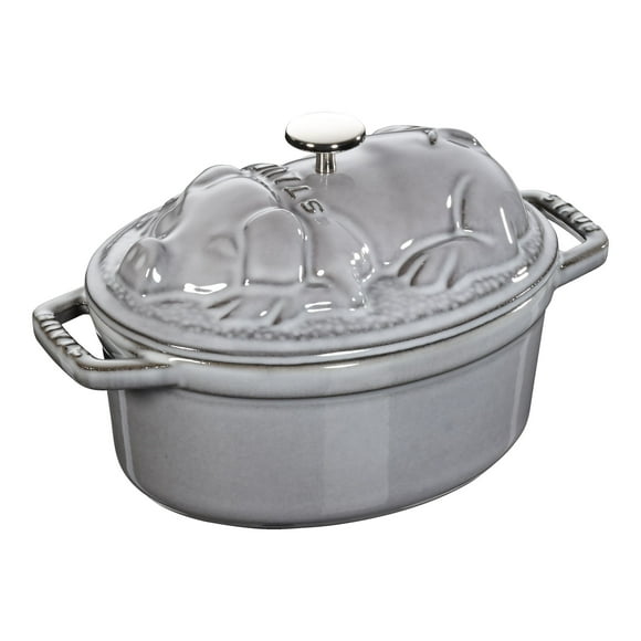STAUB La Cocotte 1 L Cast Iron Oval Cocotte Pig Lid, Graphite-Grey
