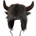 thumbnail image 2 of Seductiva Yoga Workout Head Bands Buffalo Hat with Horns Furry Earmuff Winter Hats Buffalo Face Fluffy Ear Headwear Earflap Hat Lady Lei Feng Hat 1PC, 2 of 2