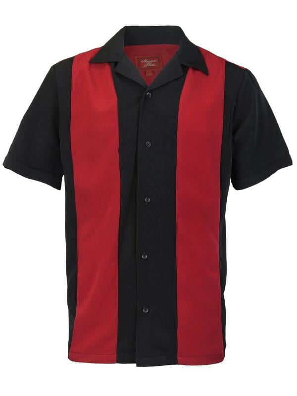 Men's Retro Two Tone Bowling Dress Shirt Red Stripe / Black 4XL