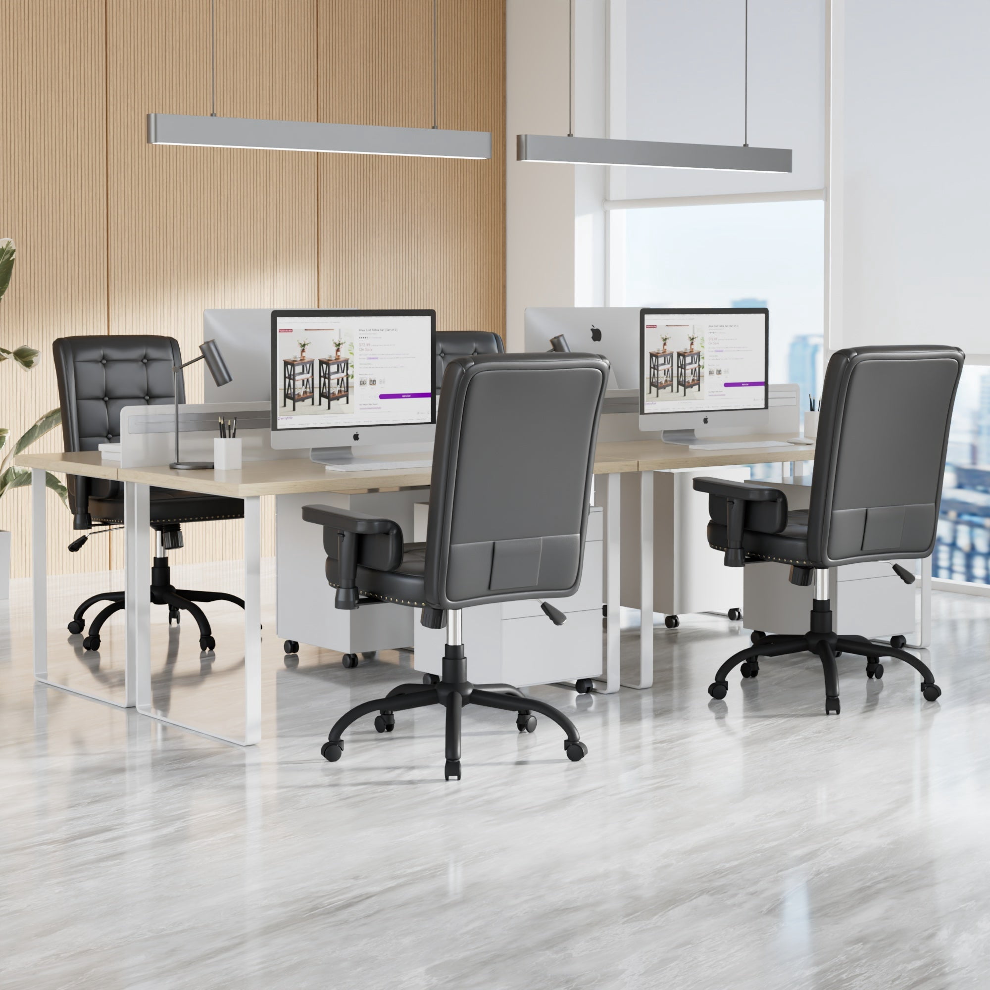 VECELO Office Chair, High Back Executive Office Chair, PU Leather Ergonomic Computer Desk Chair, Adjustable Height Swivel Task Chair with Armrests, Black