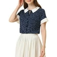 thumbnail image 1 of INSPIRAR CHIC Blusas de Mujer con Cuello de Muñeca en Contraste y Mangas Cortas con Lunares Talla S Azul Oscuro, 1 of 5