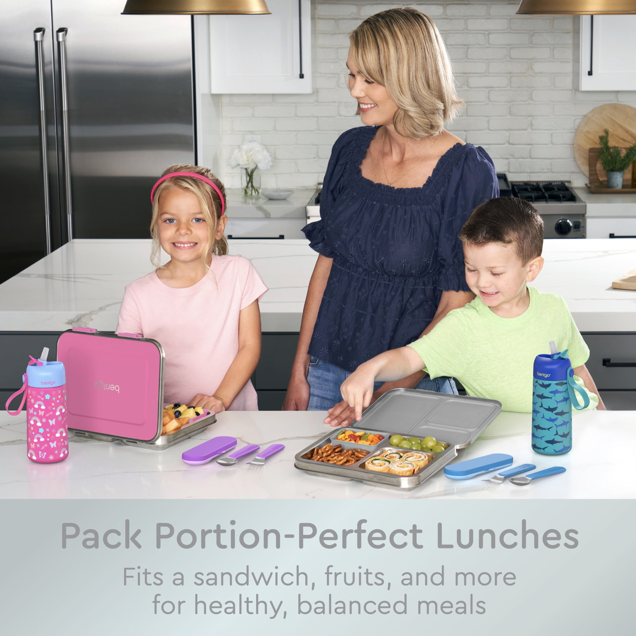 Bentgo Kids Stainless Steel Leak-Resistant Lunch Box - 3-Compartments with Bonus Silicone Container, Durable, Eco-Friendly, Dishwasher Safe, BPA-Free, Ideal for School, Ages 3+ (Silver)