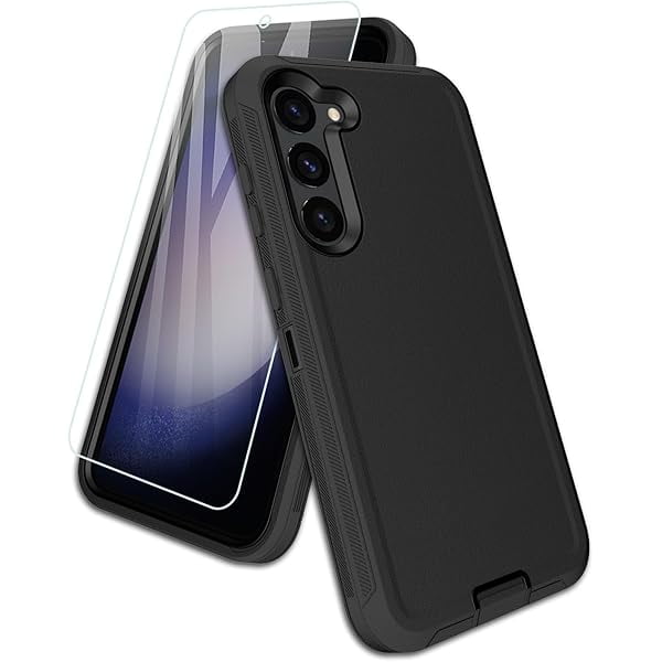 wonima11 for Samsung Galaxy S21-FE 5G Phone Case, with Screen Protector, Dust-Proof Port Cover, Full-Body Non-Slip Silicone Rubber Covered, Military Grade Drop-Proof Shockproof, Black/Black