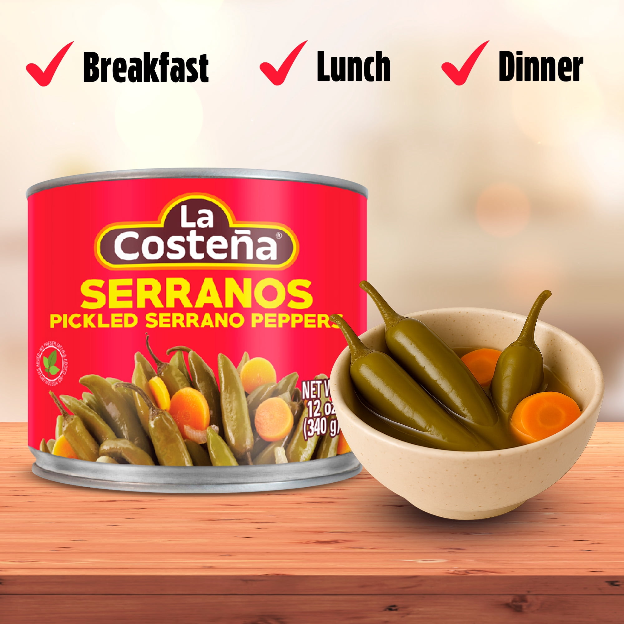 (12 pack) La Costeña Serrano Peppers & Sliced Pickled Carrots, 12 oz