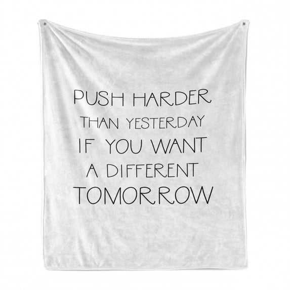 Inspirational Soft Flannel Fleece Throw Blanket, Push Harder Shape Your Future Theme Words Philosophy and Wisdom, Cozy Plush for Indoor and Outdoor Use, 50" x 60", Dark Brown and White, by Ambesonne