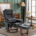 thumbnail image 3 of Mcombo Recliner with Ottoman Chair Accent Chair with Vibration Massage, Lumbar Pillow, Swivel Wood Base, Faux Leather 9096 (Black), 3 of 8