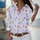 thumbnail image 4 of Camisetas de Mujer Casual, Manga Larga Impresa Solapa Botón Arriba Blusa, Ajuste Regular Poliéster Superior, 4 of 5
