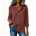 thumbnail image 6 of NominalSnugCotton Linen Button down Shirts for Women Dressy Casual V Neck Long Sleeve Lightweight Work Blouses Shirts, 6 of 8