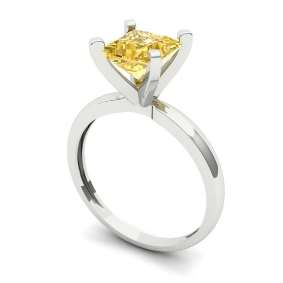 1.5 ct Princess Cut Yellow Moissanite Solitaire Engagement Ring for Women in 14K White Gold