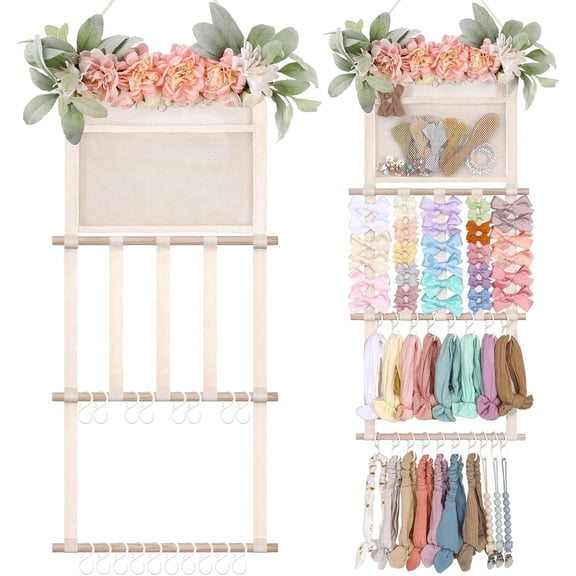 Headband Holder Hair Bows Organizer for Girls, Hair Accessories Display Storage Wall Hanging Decor for Nursery Toddler Girls Room