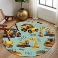 thumbnail image 2 of Round Area Rug 6 Ft, Construction Truck Washable Non-Slip Circle Carpet for Living Room/Bedroom, Cartoon Grips and Bulldozers Green Low-Profile Indoor Mats Collection Rugs for Residential, 2 of 8