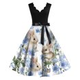 thumbnail image 2 of LWavelet Women's Sleeveless Scalloped Neck Fit-and-Flare Dress, Bunny & Easter Egg Print with Satin Bow Belt for Easter & Casual Outfits Light Blue 2XL, 2 of 5