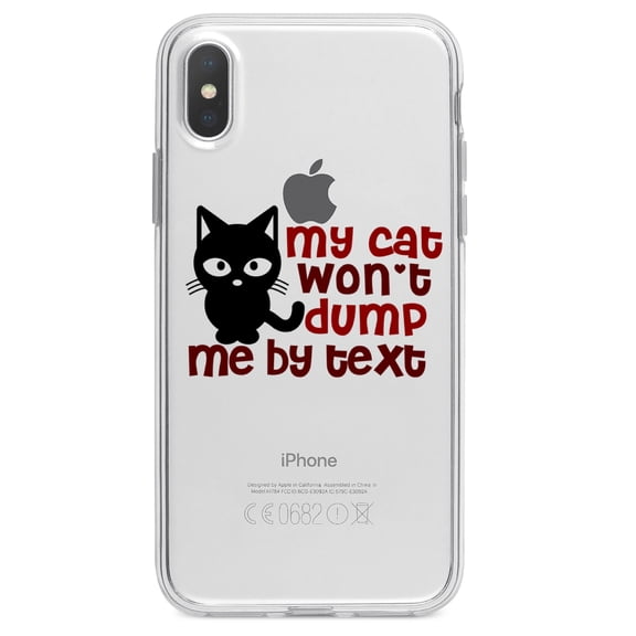 DistinctInk Clear Shockproof Hybrid Case for iPhone X / XS (5.8" Screen) - TPU Bumper Acrylic Back Tempered Glass Screen Protector - My Cat Won't Dump Me By Text