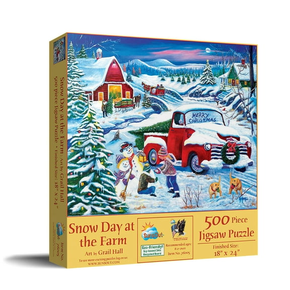 SUNSOUT INC - Snow Day at the Farm - 500 pc Jigsaw Puzzle by Artist: Grail Hall - Finished Size 18" x 24" Christmas - MPN# 76005