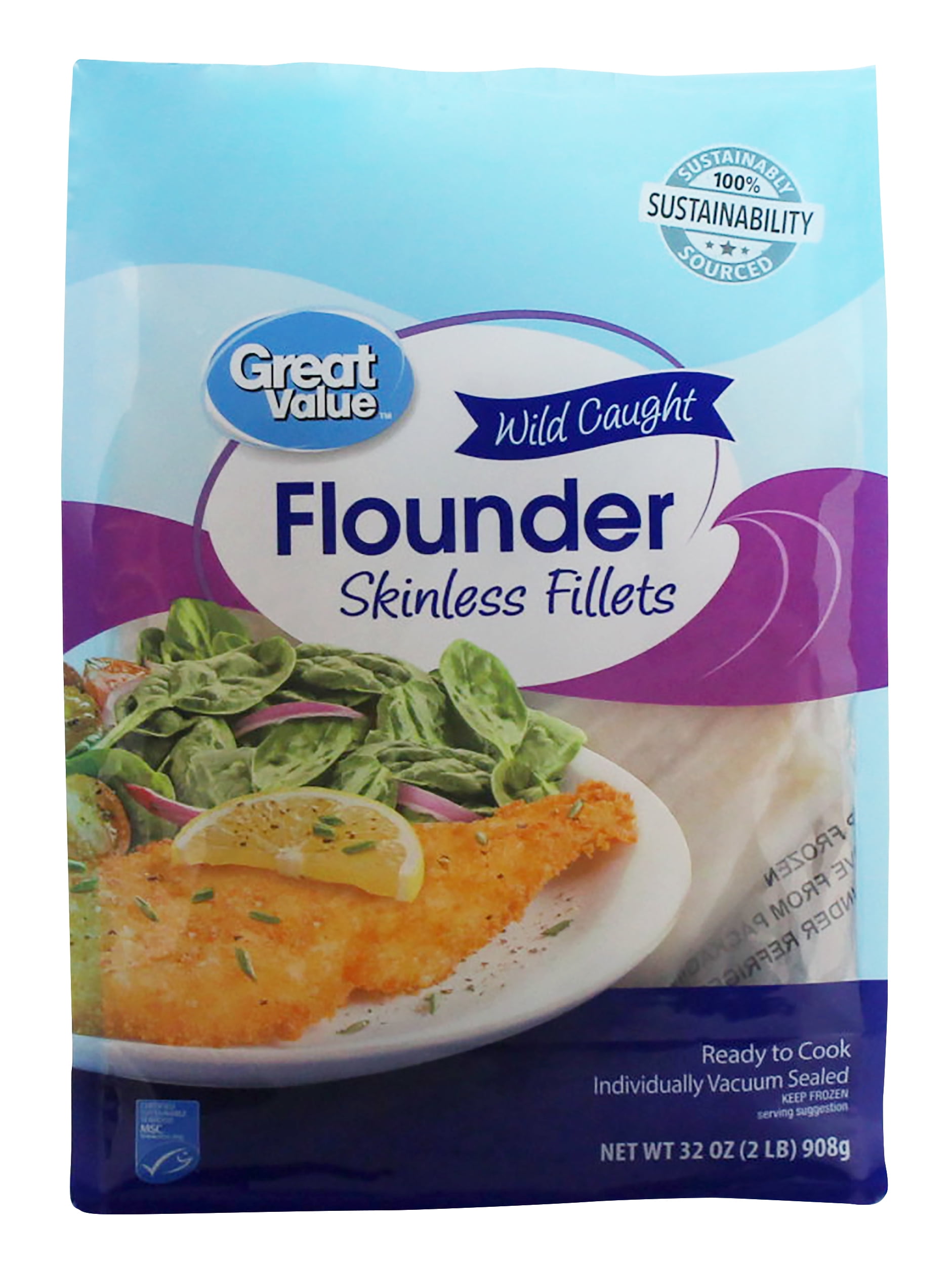 Great Value Frozen Flounder Fillets, 2 lb