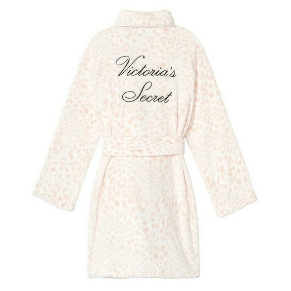 Victoria's Secret Cozy Short Plush Robe Logo Pink Leopard XL/XXL New