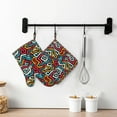 thumbnail image 6 of Honeii Geometry patten Oven Mitts and Pot Holders Sets, Baker Oven Mitts, Mittens for Kitchen Decor, Baking Lover over Gloves Gifts, 6 of 7