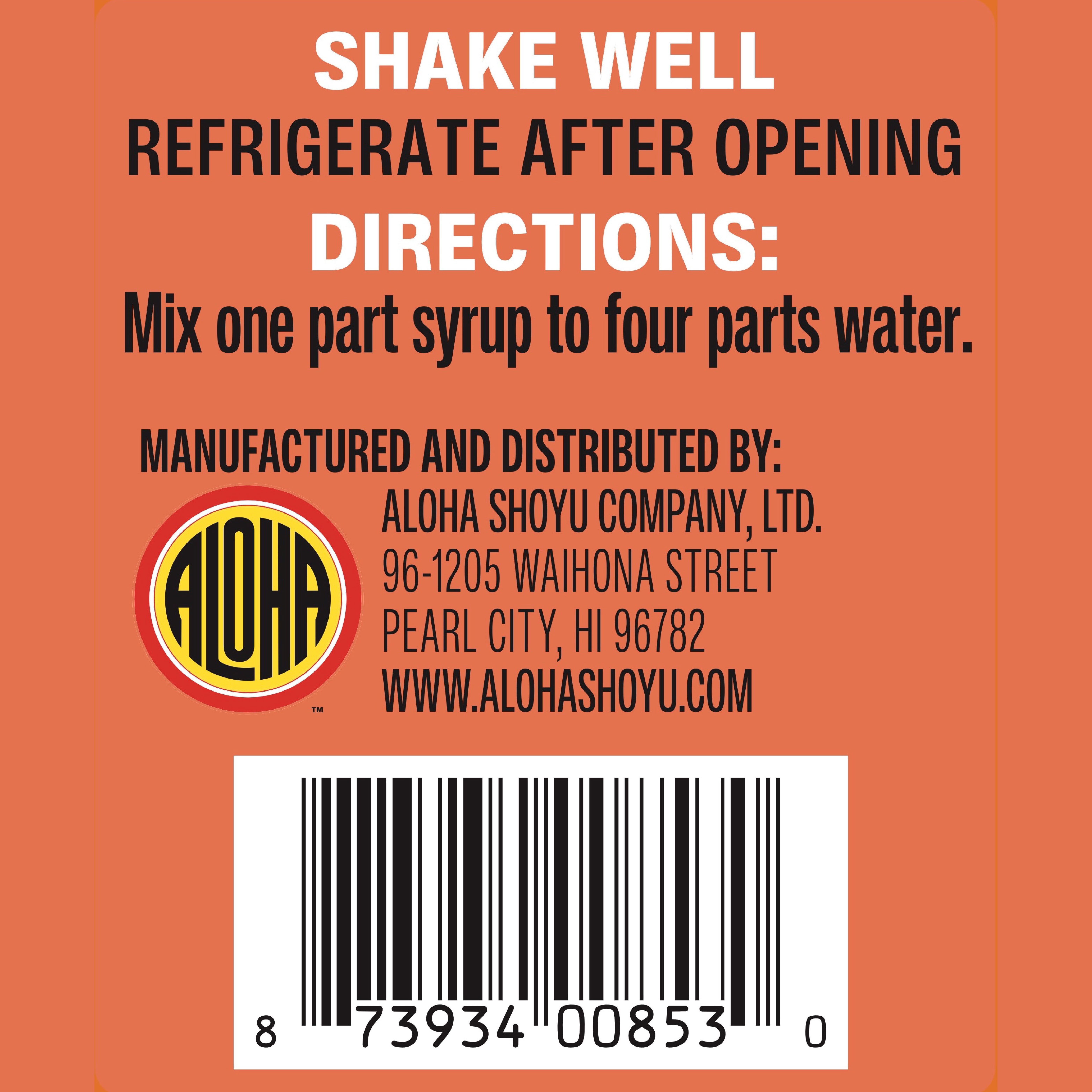 Aloha Gluten-Free POG Passion Orange Guava Syrup, Bottle, 32 fl oz