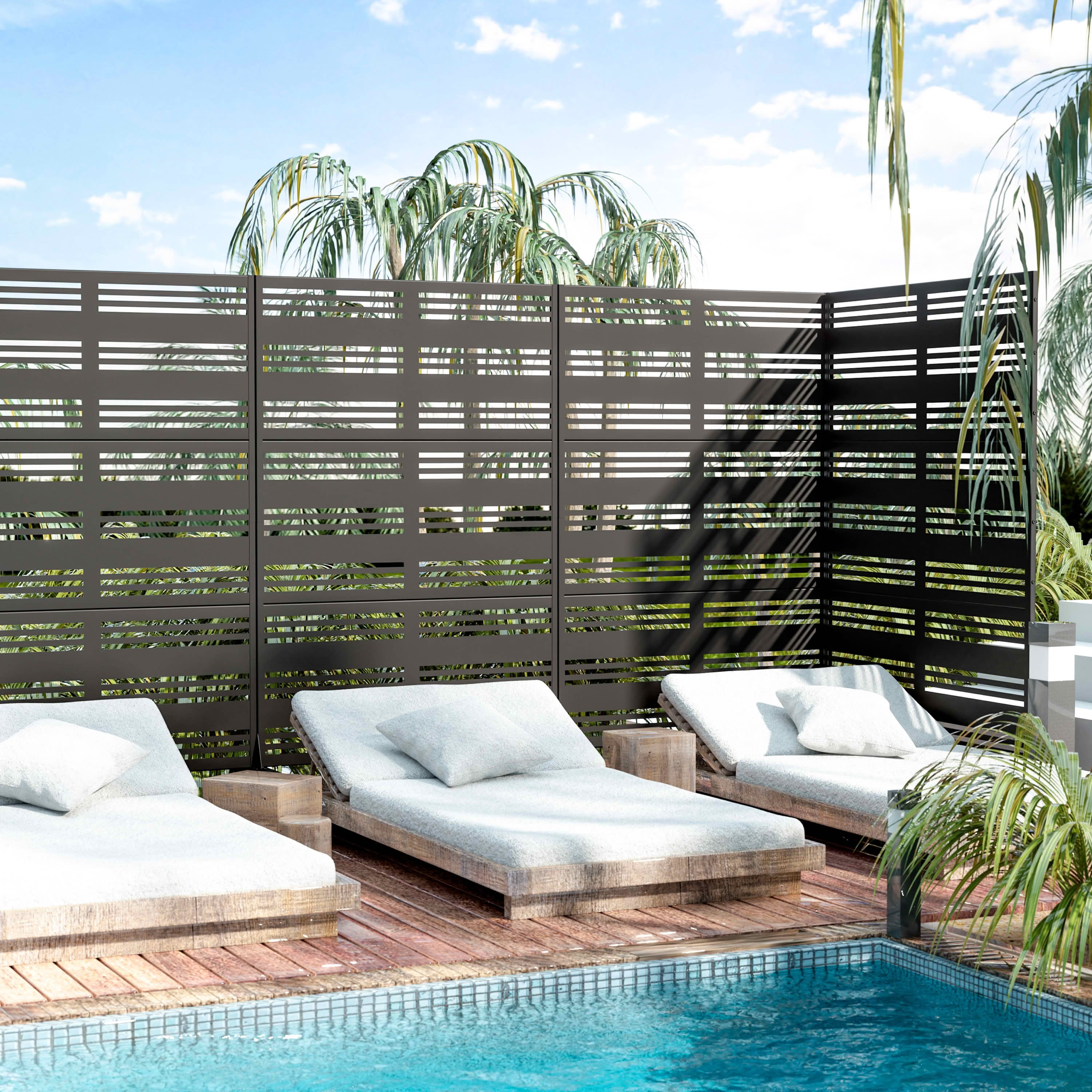 MAYEERTY 72x47x16 Inch Black Wide 1 Narrow 2 Louvered Galvanized Steel Privacy Screen for Outdoor Street