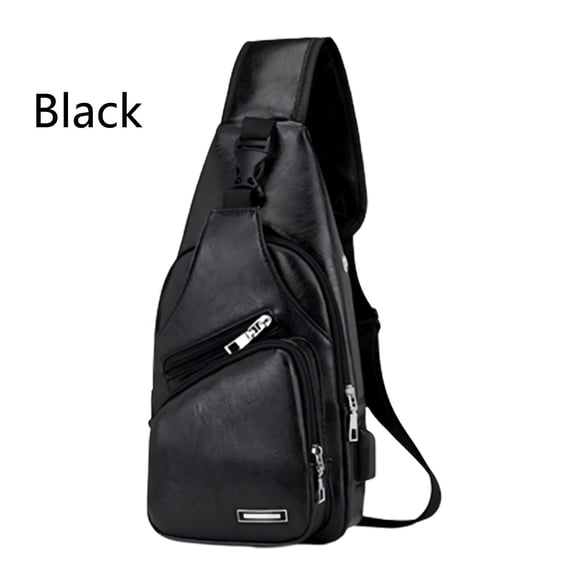 Taotanxi Leather Sling Bag Mens Crossbody Bag Chest Bag Sling Backpack for Men with USB Charge Port