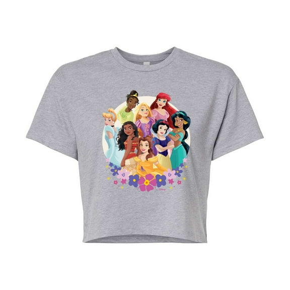 Disney Princess - Group Floral - Junior's Cropped T-Shirt