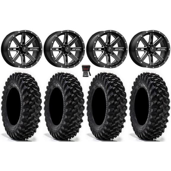 MSA Boxer 14" Wheels Milled 32" Warrior XT Tires Yamaha Viking Wolverine YXZ1000R CFMoto ZForce 950 UForce 1000