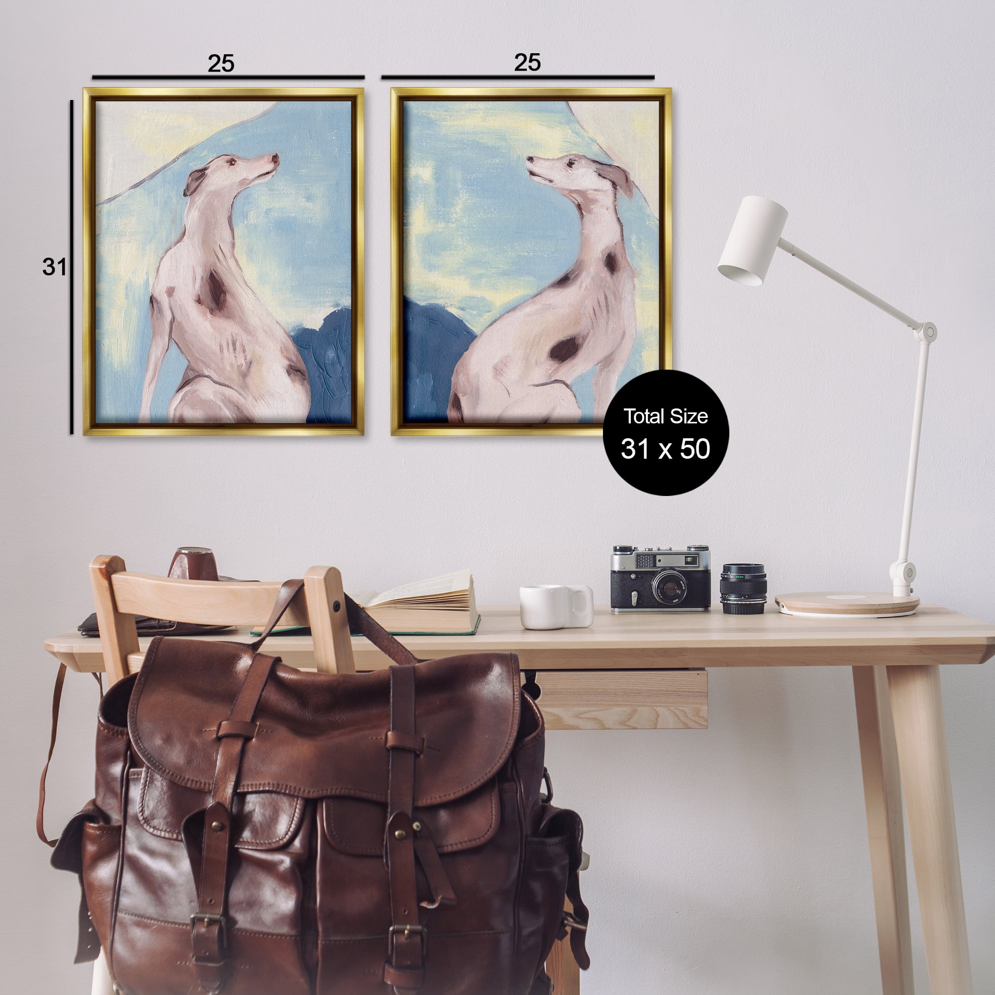 Stupell Industries Spotted Greyhound Dogs Animals Painting Gold Floater Framed Canvas Art Print Wall Art, 31 x 25, Set of 2