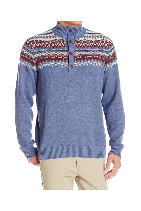 Mens Mock-Neck Textured Pullover Sweater, Blue, Large