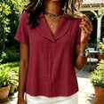 thumbnail image 5 of VBVC Women's Gingham V Neck Short Sleeve Top , Ladies' Relaxed Fit Collared Blouse , Casual Summer Loose Tunic Shirt For Women, Wine , XS-4XL, 5 of 6