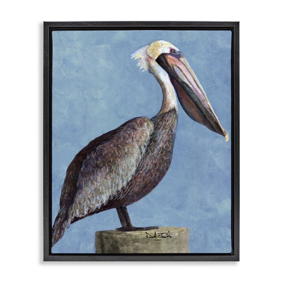 Stupell Industries Coastal Blue Pelican Portrait Black Floating Frame Canvas Art, 25 x 31, by David Sands