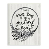 Stupell Industries Begin Each Day Grateful Heart Vintage Country Wreath, 13 x 19,Design by Arrolynn Weiderhold