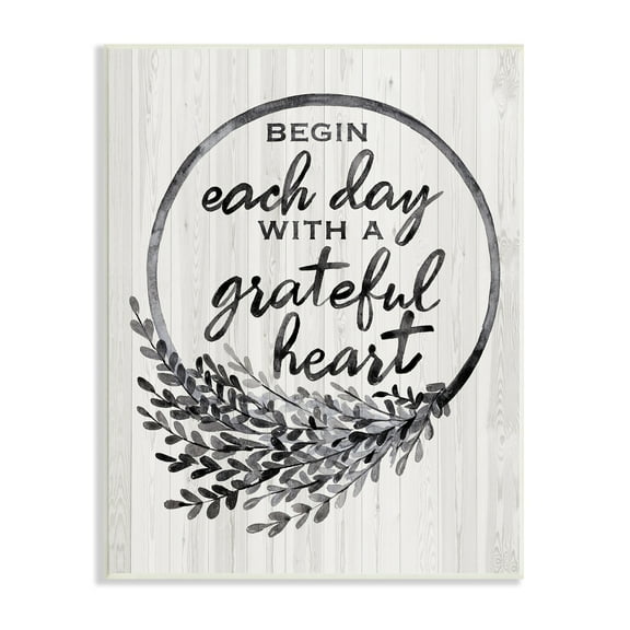 Stupell Industries Begin Each Day Grateful Heart Vintage Country Wreath, 13 x 19,Design by Arrolynn Weiderhold