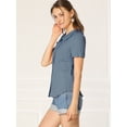 thumbnail image 4 of Camisa de Manga Corta Allegra K Suave con Botones y Cuello Peter Pan Azul Polvoriento M, 4 of 6