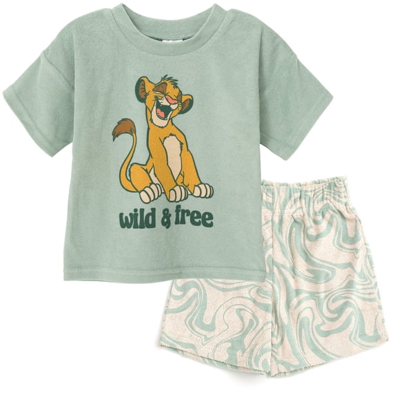 Disney Lion King Toddler Boys' 2-Piece Terry T-Shirt and Shorts Set Simba Sage Green