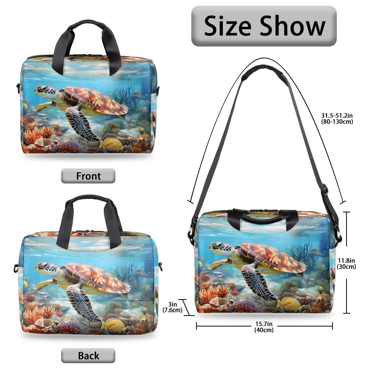 Herdesigns Sea Turtles Ocean Animal Laptop Bag for Women Men, Computer Case Briefcase Messenger Bags, 15-15.6 inch Laptop Sleeve Shoulder Bag